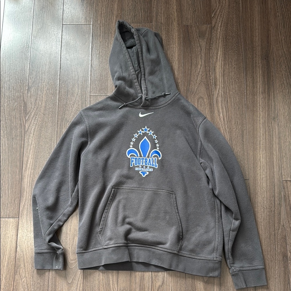 Nike Gray Pullover Hoodie with Blue Design